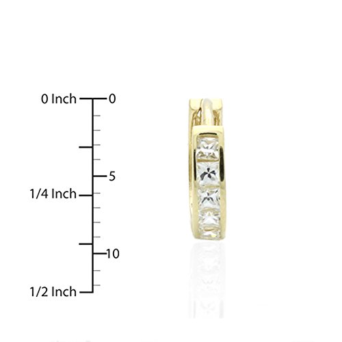 Doubleaccent Solid 14K Gold Earrings Princess Cut Cubic Zirconia Channel Set Huggie Hoop Earrings #TOP4