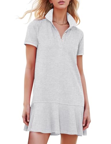 Image of Kissonic Women's Polo Dress Short Sleeve V Neck Ruffle Hem Casual Summer Golf Tennis Mini Shirt Dresses