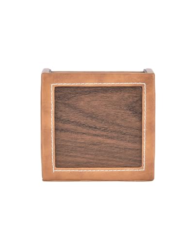 Image of Premsons Classic Remote Holder - 4 Section Tabletop Organizer in Light Brown | Faux Leather with Refined Wooden Finish | Decorative & Practical Organizer - Tan