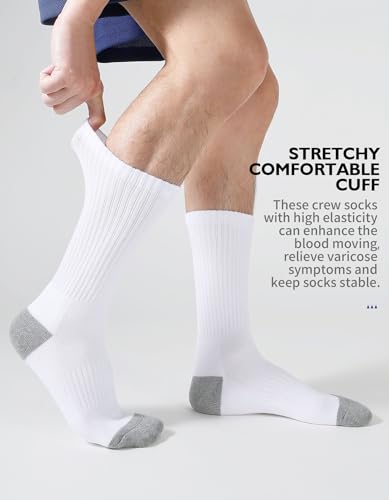 CLOSEMATE Mens Sports Cushioned Socks 6 Pairs for Men Crew Athletic Cotton Wicking Breathable Socks for Golf Gym Training Hiking Walking Work
