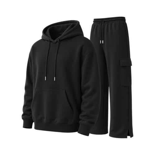 Men Sweatsuits Sets Fall Winter Sweatshirt And Wide Leg Cargo Sweatpants - image 4