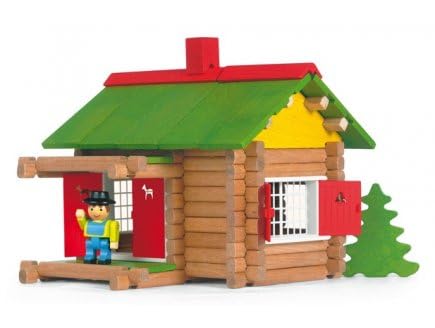 cavernedesjouets Coffret Mon Chalet en Bois 100 pièces - Maison forestiere - Set Jouet Construction et Carte Tigre - Fabrique en France