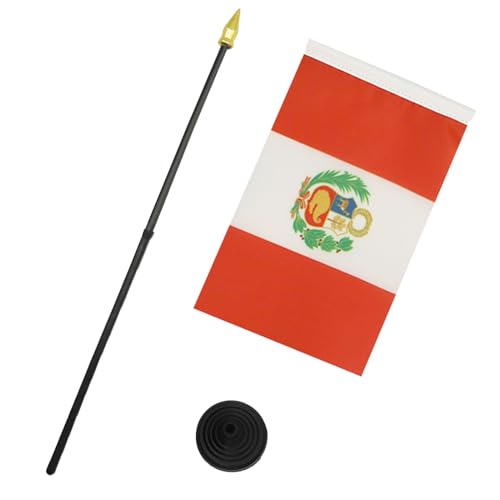 AZ FLAG - Tischflagge Peru - 15x10 cm Goldene Splitze - Peruanische Tischfahne 10 x 15 Cm - Flaggen