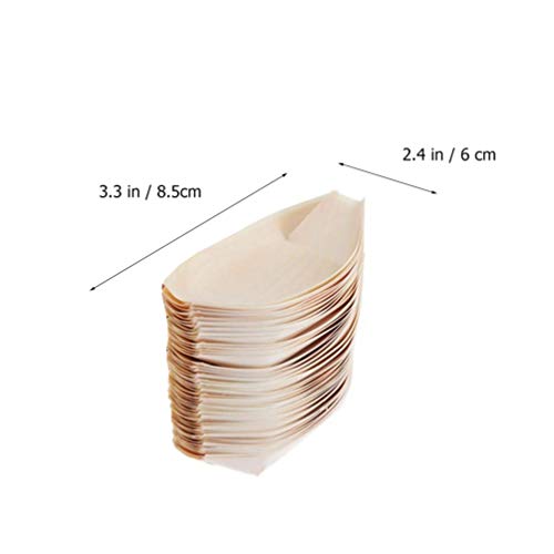 Upkoch 100 Pcs Mini Disposable Wood Serving Boats Disposable Wood Sushi Boat Multi-Functional Practical Sushi Boat For Home Sushi Boat Plate Kitchen Bamboo Leaf Boat (3Inch) #TOP2