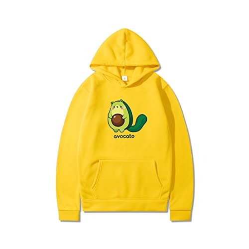 JINGMEIQQ Activewear-Pullover - Herren Damen Hoodies Kuschelig Cartoon Avocado Print Mit Taschen Hoody Herbst Winter Warm Casual Overshirts Pullover Tops,Gelb,M Cover