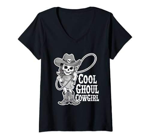 Femme Cool Ghoul Cowgirl Halloween Ghost Western Cowgirl Cowboy T-Shirt avec Col en V