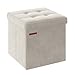 SONGMICS Pouf Pieghevole, Cassapanca in Velluto, Contenitore con Coperchio, Poggiapiedi, 38 x 38 cm, Portata 300 kg, per Corridoio, Soggiorno, Camera da Letto, Bianco Crema LSF227W01