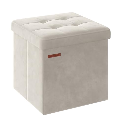 SONGMICS Storage Ottoman, Foldable Small Ottoman Foot Rest, 15 Inches Foot Stool, Load up to 660 lb, for Living Room, Bedroom, Dorm, Cream White ULSF227W01 Cream White 15"D x 15"W x 15"H