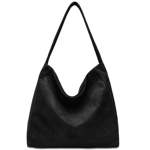 Gluckstar Handtasche Damen Groß, Künstliche Wildleder Tasche Damen, Elegante Shopper Tasche für Frauen, Modische Schultertasche für Freizeit, Arbeit, Reisen, Schwarz