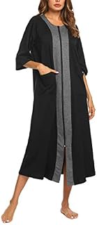 Ekouaer Women's Nightwear Robe Long Sleeve Sleepwear with Pockets Cotton Zipper Bathrobe Loungewear