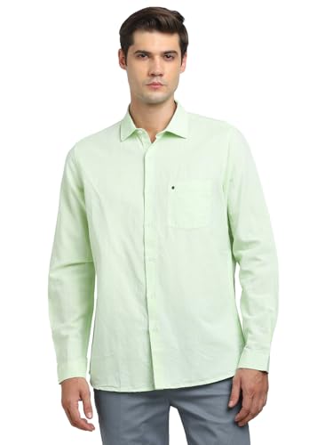 Chemise en coton et lin verte Turtle pour homme coupe ajustée