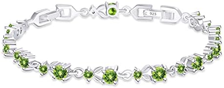 AFFY 14k White Gold Over Sterling Silver Leaf Shape Tennis Bracelet Round Shape Simulated Peridot 7.25"