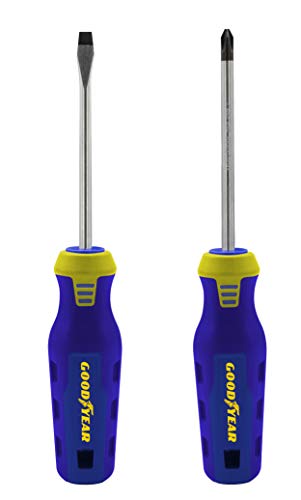 Goodyear GY1369 / 2 Way Screwdriver (Flat and Philips), Made from Steel, Magnetic Tips, Reversible for use with Both Ends, Anti-Slip Handles for Repairs and DIY, Essential in Every Home, car, Workshop