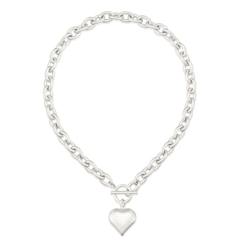 LILIE&WHITE Collier Argent Femme Chaîne Gourmette Large avec Pendentif Cœur Fermoir Toggle – Hypoallergénique, Inoxydable, Design Moderne Fait Main,...