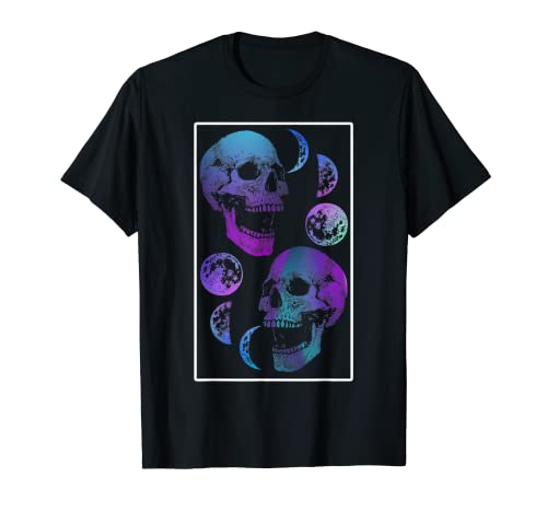 Esqueleto cráneo luna gótico esqueleto grunge Emo E-boy E-girl Camiseta