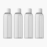 Contenu : 4 pièces FSSTUD Lot de 4 flacons de voyage en plastique transparent avec bouchon à vis - 100 ml Bouteilles de lotion portables, petits flacons vides pour bain de bouche rechargeables, distributeurs de toilette