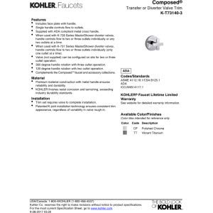 Grifo para ducha eléctrica KOHLER K-T73140-3-TT, trim de válvula de transferencia con mango en cruz, acabado titanio, válvula no incluida miniatura 2