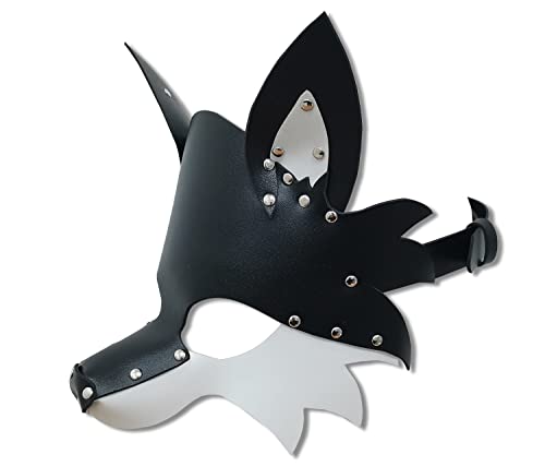 HMILY Steampunk leather animal masks, fox, tiger, wolf masks, Halloween costumes and props (Black and white)