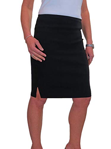 icecoolfashion Women's Pencil Skirt Stretch Bodycon Girls School Uniform Ladies Work Office Slit Knee Length Slim Fit Skirt Black (12)