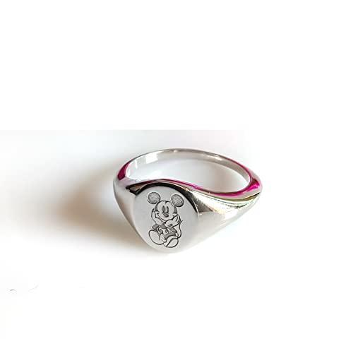 Sterling Silver Ring, Mickey Ring, Personalized Ring, Signet Ring, Mouse Ring, Engraved Ring, Cartoon ring, Custom Ring,3