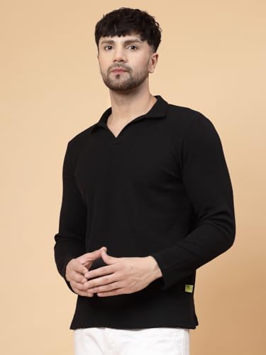 Image of Rigo Printed Casual T-Shirts for Men | Waffle Knit Solid T-Shirt for Men | Full Sleeves T-Shirts for Men