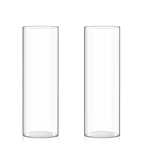 Fixwal Set of 2 Clear Glass Cylinder Vases for Centerpieces, 12 x 4 Inch Tall Glass Floating Candle Holder Vase for Table, Wedding Decorations, Flower Vase for Decor
