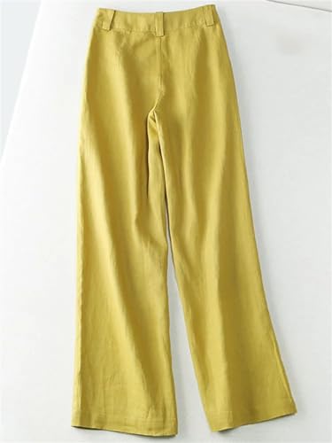 Women's Solid Color Buttoned Wide Leg Pants Loose High Waist Straight Pants2