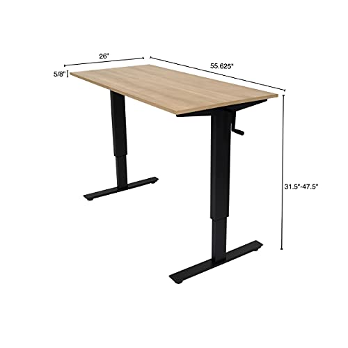 Stand Up Desk Store Crank Adjustable Height Rolling Standing Desk (Charcoal Frame/Natural Walnut Top, 56" Wide) #TOP5