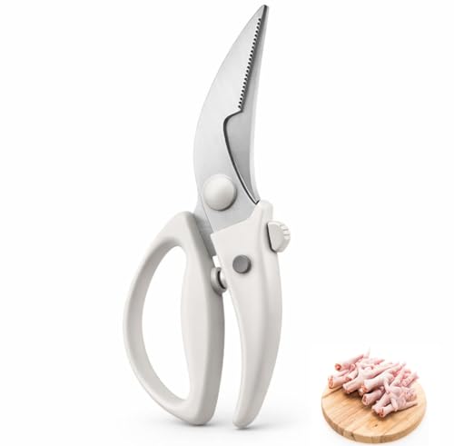 Image of Stainless Steel Kitchen Scissors for Chicken, Meat, Fish & Vegetables Cutting, Heavy Duty Poultry Shears with Serrated Blade, Spring Loaded Handle, Anti-Slip Grip, Safety Lock (Poultry Scissors)