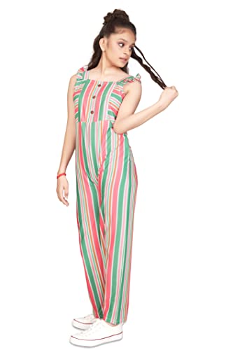 Image of Jwalin Girls Multicolor Stripe Printed Jumpsuit (Multicolor 7-8 Year)