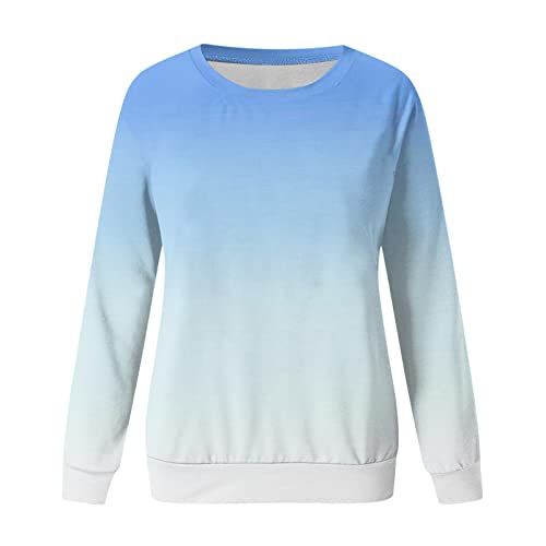 Sweat-shirt décontracté à col rond bleu clair effet lâche - 4