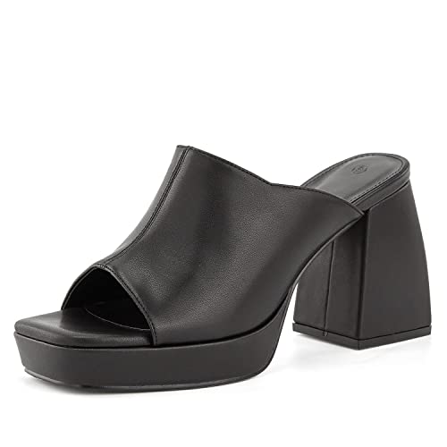 Image of Coutgo Womens Chunky Platform Sandals Slip On Square Toe High Heel Sexy Mules
