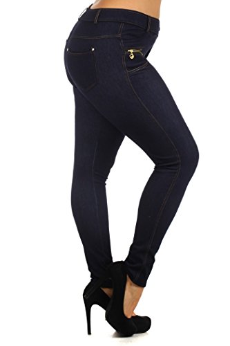 Fashion Mic Womens Pull On Solid Color Assorted Basic Jeggings (Xxl, Zipper Navy) #TOP1