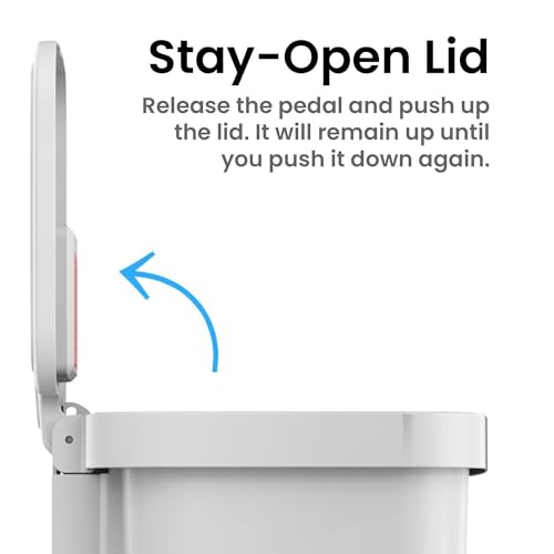 Image of iTouchless SoftStep 13.2 Gal / 50L Step Pedal Kitchen Trash Can with Odor Filter, Durable Dent-Proof Construction and Stainless Steel Trim, Garbage Bin with Lid for Home Office, Bedroom, White Plastic