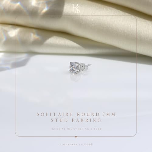 Image of HIGHSPARK 925 Silver Men's Round Solitaire Stud Earring | 92.5 Sterling Silver and Diamond like Brilliance Sparkling Zirconia | Single Stud for Men | Lovely Gift