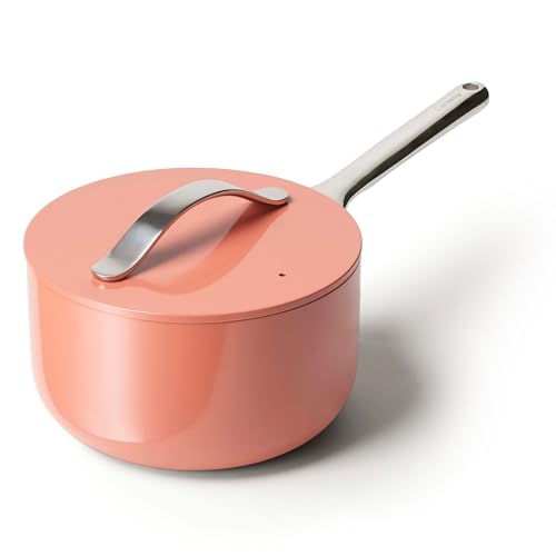 Image of Caraway Nonstick Ceramic Sauce Pan with Lid (3 qt) - Non Toxic, PTFE & PFOA Free - Oven Safe & Compatible with All Stovetops (Gas, Electric & Induction) - Perracotta