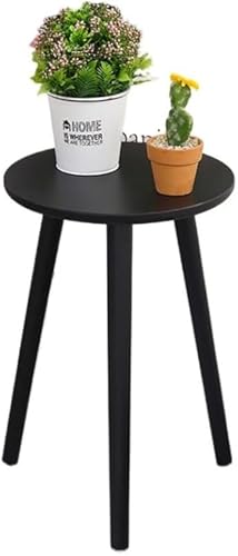 GEBYUI 自然風木製フラワースタンド|ラウンドサイドテーブル|植木鉢飾り・小物整理に最適 (エル,ブラック)