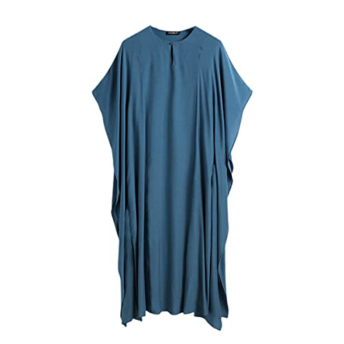 Jubba Thobe manches courtes pour homme col rond vêtement musulman bleu L