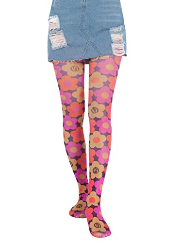 Image of Vintage 60s Printed Funky Tights for Women Y2K Tie Dye Mesh Pantyhose Skinny Body Shaping Leggings Streetwear