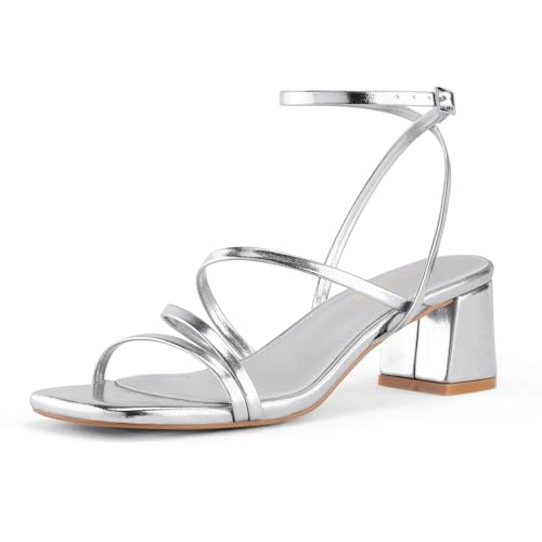 Image of Shoe'N Tale Strappy Heels for Women Low Chunky Block Heel Dress Shoes Square Open Toe Ankle Strap Heeled Sandals