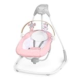 Ingenuity SimpleComfort Kompakte Babyschaukel, Sitz dreht Sich in 3 Richtungen, 6 Geschwindigkeiten, 8 Melodien & 3 Naturgeräusche, 0–9 Monate, bis 9 kg – Rosa