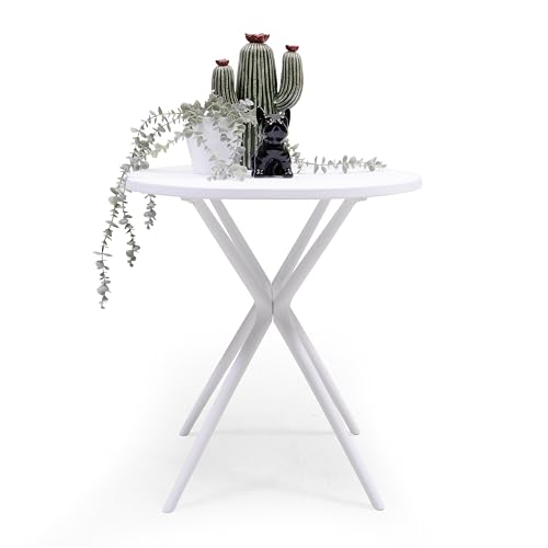 Homely – Mesa velador Redondo parea jardín JARA | 65 cm Diámetro, 75 cm Alto | Polipropileno Material idoneo para Exterior | Color Blanco