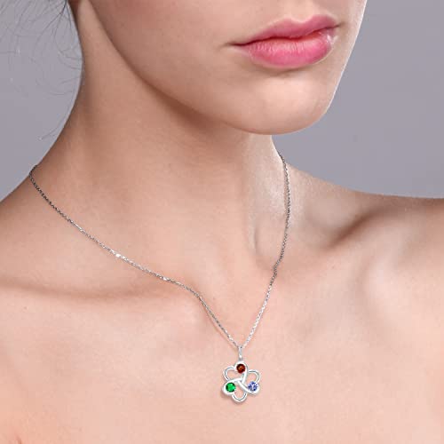 Gem Stone King 925 Sterling Silver Customized and Personalized 3 Gemstone Birthstone Fashion Love Heart Shape Mothers Flower Blossom Pendant Necklace For Women with 18 Inch Silver Chain3