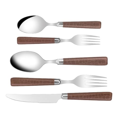 Rrlihjgu Juego de cubertería de acero inoxidable, 5 piezas, diseño retro, de acero inoxidable, brillante, suave, tenedor, cuchara, juego para restaurante y comedor