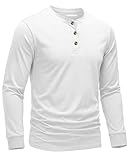 EKLENTSON Long Sleeve Shirts for Men Henley Shirt Casual Cotton Lightweight Shirts 3-Button Tee Basic T Shirt White M