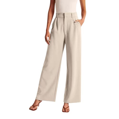 Pantalones de trabajo recortados para mujer, cómodos y elásticos, ajuste profesional a medida con bolsillos laterales, pantalones inteligentes para mujer, pantalones de vestir para oficina, beige, XS