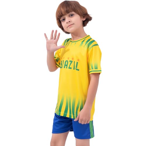 SURUIDA Kids Brazil Soccer Jerseys for Girls&Boys Soccer Practice Outfits for Youth Soccer Football Training Shirt for Girls 4-16Y