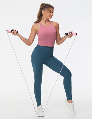 Image of THE GYM PEOPLE Thick High Waist Yoga Pants with Pockets, Tummy Control Workout Running Yoga Leggings for Women