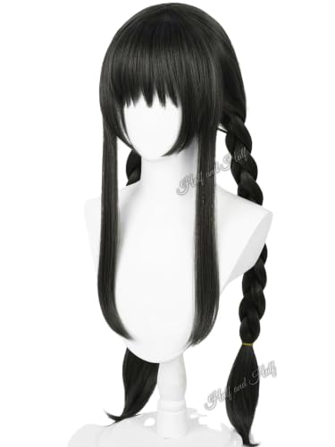 Image of Half and Half Homura Akemi Cosplay Wig Long Black Gray Braided Anime Wig with Bangs 35.4'' Black Pigtails Wigs for Women Halloween Party Daily