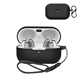 For Technics EAH-AZ100 用 ケース カバー 【NOUKAJU】 ワイヤレス イヤーホン シリコン 保護ケース （カラビナ付き+ストラップ付き ） 落下防止 キズ防止 耐衝撃 装着充電可能 防水 防塵 (ブラック)